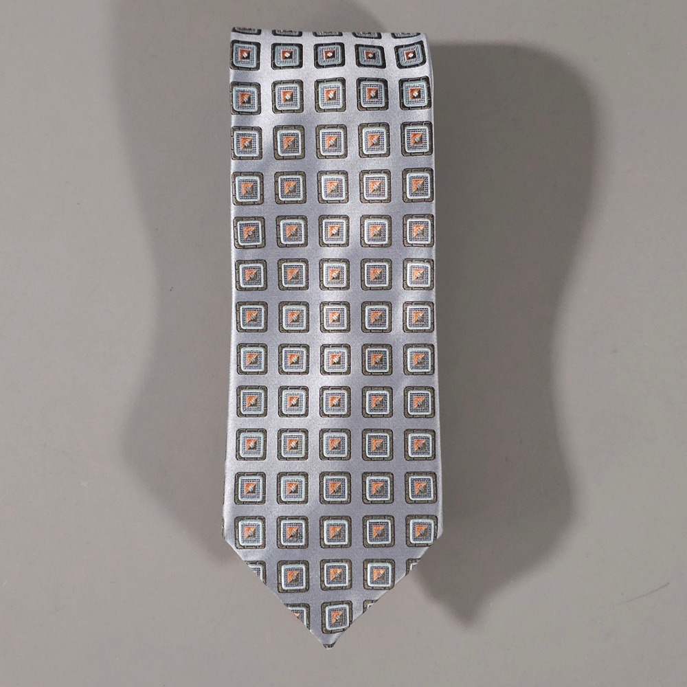 Ermenegildo Zegna Silk Tie Mens OS Light Blue Geometric Square Pattern Italy